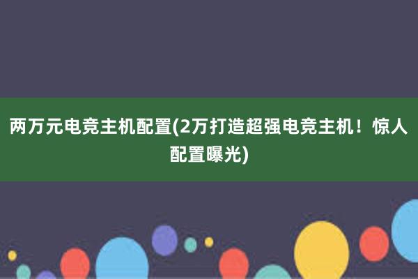 两万元电竞主机配置(2万打造超强电竞主机！惊人配置曝光)